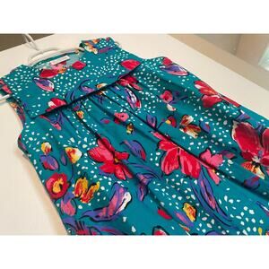 Vtg Colorful House Day Dress Bib Komar Sleeveless USA M Midi Maximalist Retro